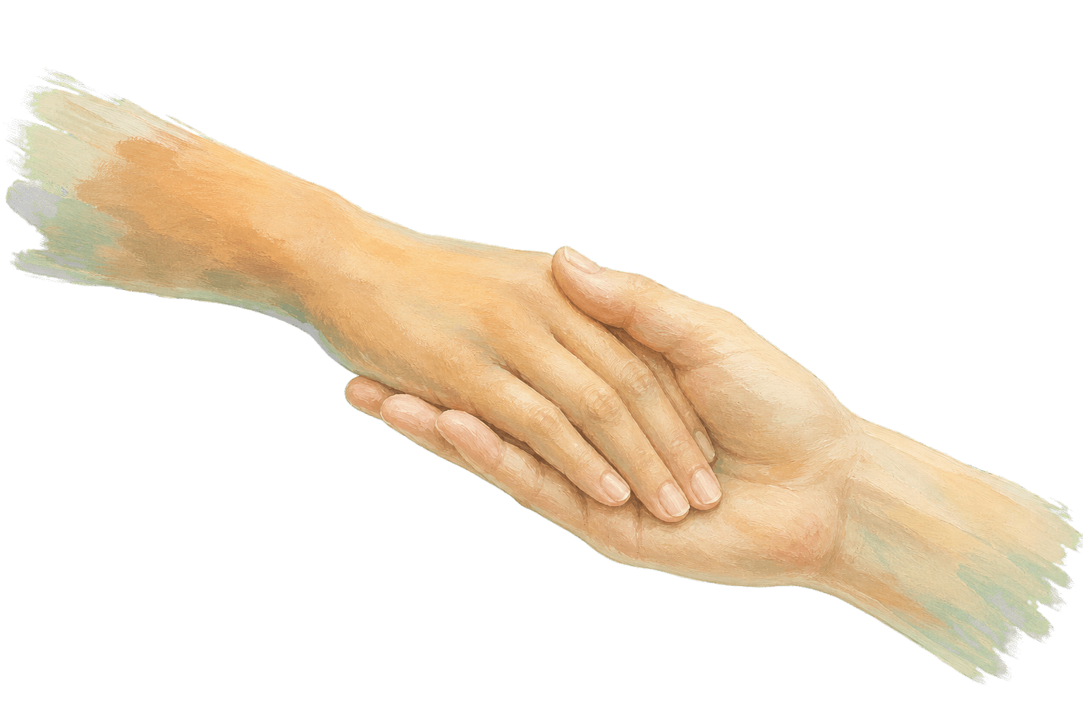 A painted hand reaching across to support another